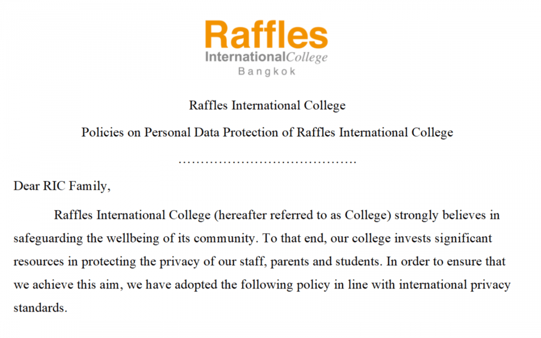 Policies on Personal Data Protection of Raffles International College
